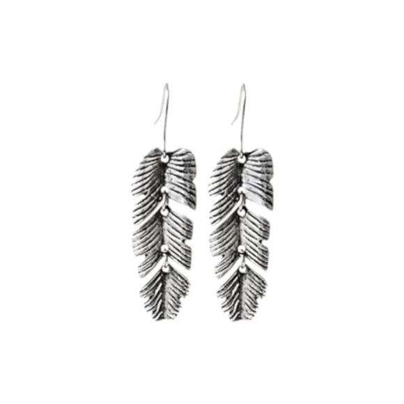 Bohemian Silver Plated Feather Earrings - Picture 1 of 3